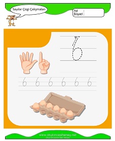 6 Rakamı Çizgi Çalışmaları Çalışma Sayfaları